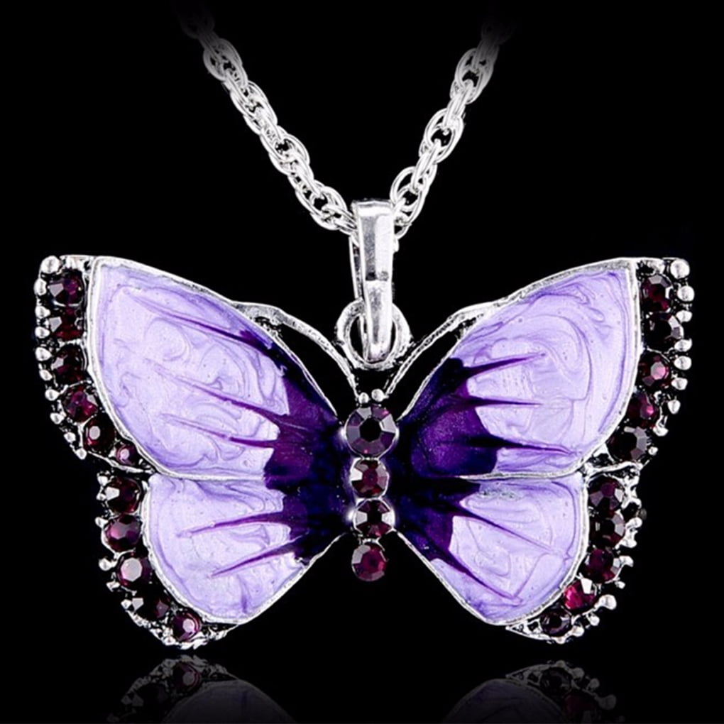 outdoorline Women Girls Butterfly Pendant Necklace Rhinestone Butterfly