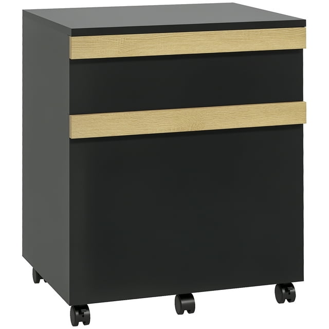 Vinsetto 2 Drawers Filing Cabinet, File Cabinet with 5 Wheels, Black