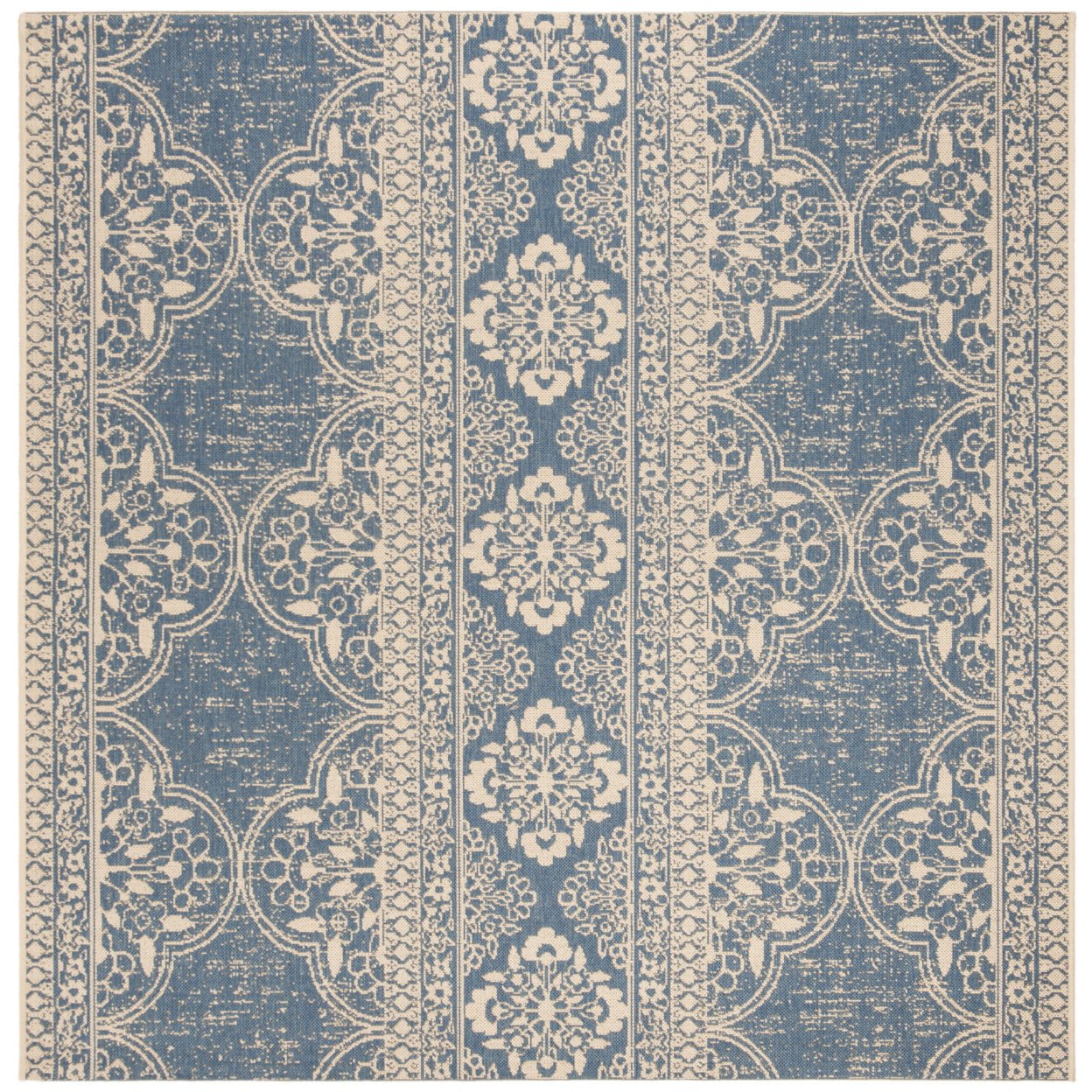 SAFAVIEH Beach House Kiaran Southwestern Indoor/Outdoor Area Rug Cream/Blue, 6'7" x 6'7" Round
