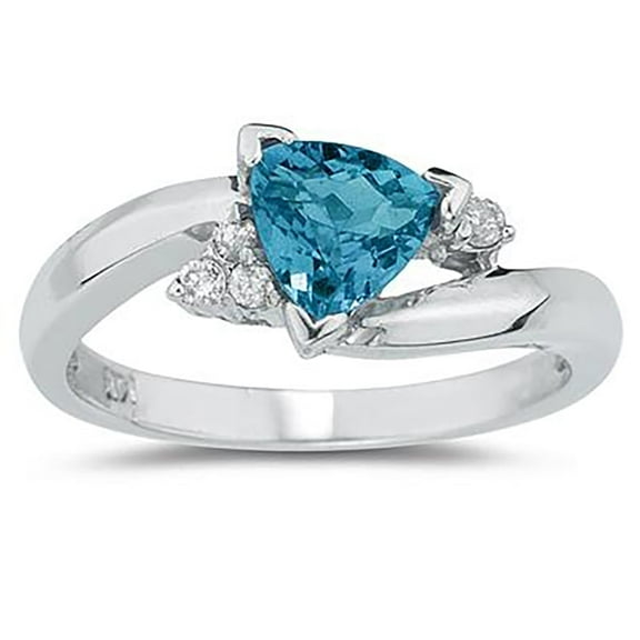 SZUL Women's Trillion Cut Blue Topaz and Diamond Ring in 14K White Gold