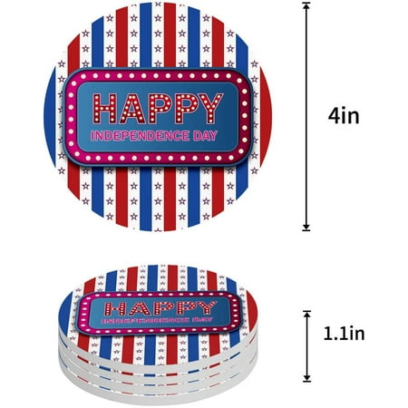 

KXMDXA American Flag U.S.A Set of 8 Round Coaster for Drinks Absorbent Ceramic Stone Coasters Cup Mat with Cork Base for Home Kitchen Room Coffee Table Bar Decor
