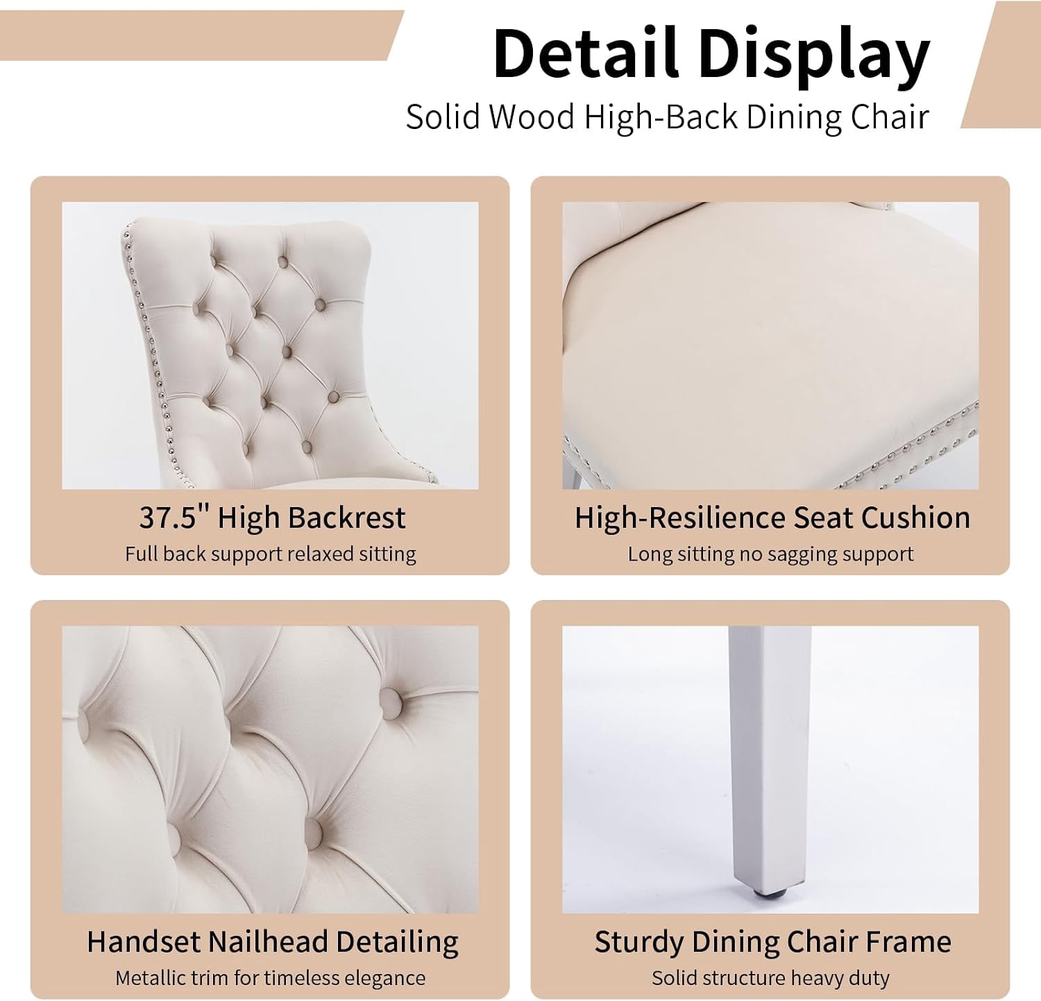 Collection Tufted Velvet Dining Chair, Nailhead Trim, Solid Wood Legs, Set of 2