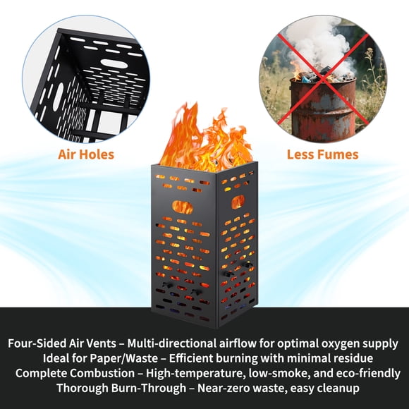 Edtara Burn Barrel 63 Gallon, Durable 2mm Metal Burning Cage With Built-In Ventilation and Ash Tray, Designed for Efficient Disposal Of Wood, Paper, and Leaf Debris