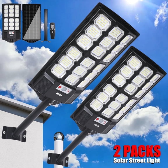 1400W Solar Street Lights Outdoor, 900,000 Lumens High Brightness 8500k Solar Outdoor light Dusk to Dawn LED Solar Street Lamp with Motion Sensor and Remote Control for Yard, Country,2 Packs