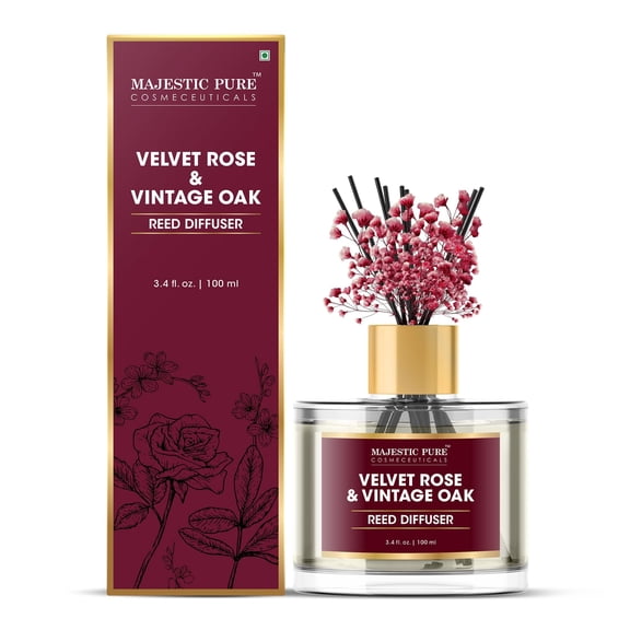 Majestic Pure Velvet Rose & Vintage Oak Reed Diffuser | Elegant Floral & Woody Home Fragrance for Home & Office | 3.4 fl oz