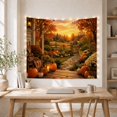 thumbnail image 5 of Autumn Porch with Pumpkins and Lantern on Stone Path, Peaceful Farmhouse for Nature Enthusiasts, Cozy Rustic Scene Art, Thanksgiving Gift Tapestry Wall Hanging for Living Room and Bedroom, 5 of 7