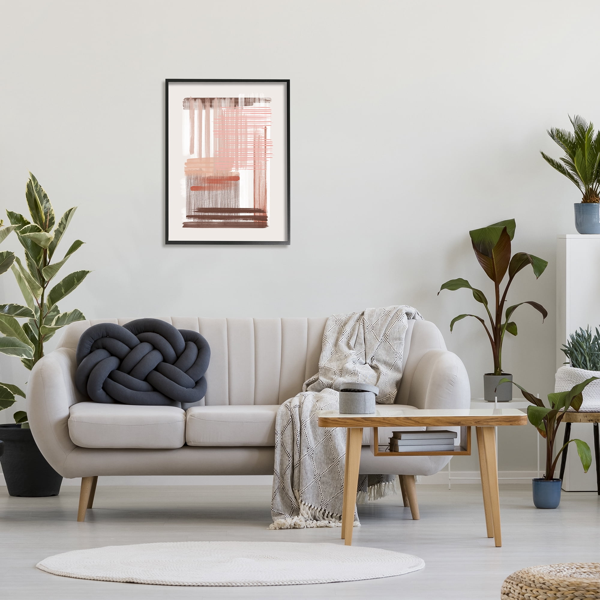 Stupell Industries Pink & Brown Abstract Lines Abstract Painting Black Framed Art Print Wall Art, 24 x 30