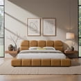 thumbnail image 3 of Melbourne King Size Leather Platform Bed with Curved Tufted Headboard in Tan, 3 of 5