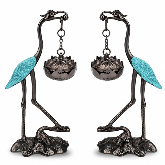2 Pack Crane Incense Holder with Hanging Lotus Bowl, 5.5 in Oriental Censer for Cone Stick Powder and Coil, Incense Burner Ornament for Tabletop Home Decor for Living Room Bedroom