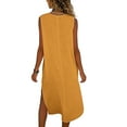 thumbnail image 6 of VEKDONE Linen Dresses for Women Crew Neck Sleeveless Sundress Solid Color Loose Fit Flowy Maxi Dress with Pockets Summer Vacation Beach Dress Yellow S, 6 of 6