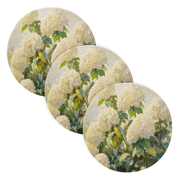 BZSMCE Mats for Pots,Pans Place White Hydrangea Bush Simple Style Pattern Pot Mats