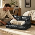 thumbnail image 3 of VMWMSSR Leather Pet Sofa Bed With Raised Backrest & Armrests, WaterâResistant Comfort Dog Couch Bed Nonâ Pet Bed For Small Medium Large Dogs And Cats(Dark Green-19.69"), 3 of 4