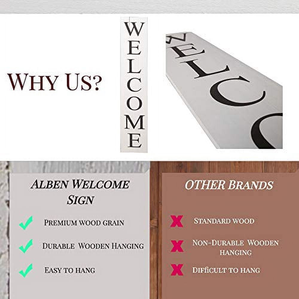 Welcome Sign for Front Door Porch  5 Feet Tall, Vertical Wooden Outdoor and Indoor Welcome Home Decor Sign Wall Decorations (White)