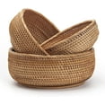 thumbnail image 1 of Cesta de mimbre redonda cesta de almacenamiento tejida portallaves apilable para estante cocina mesa superficie natural juego de 3, 1 of 8