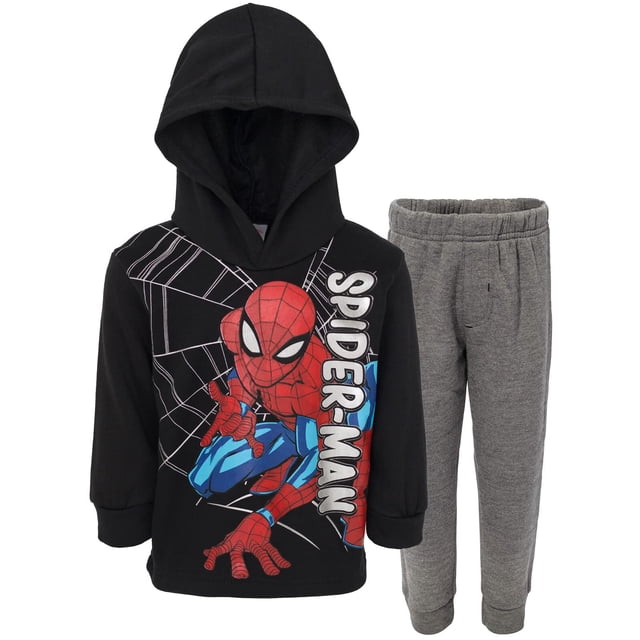 Marvel Spider-Man Ensemble Chandail à Capuchon en Molleton et Pantalon pour Garçons Noir