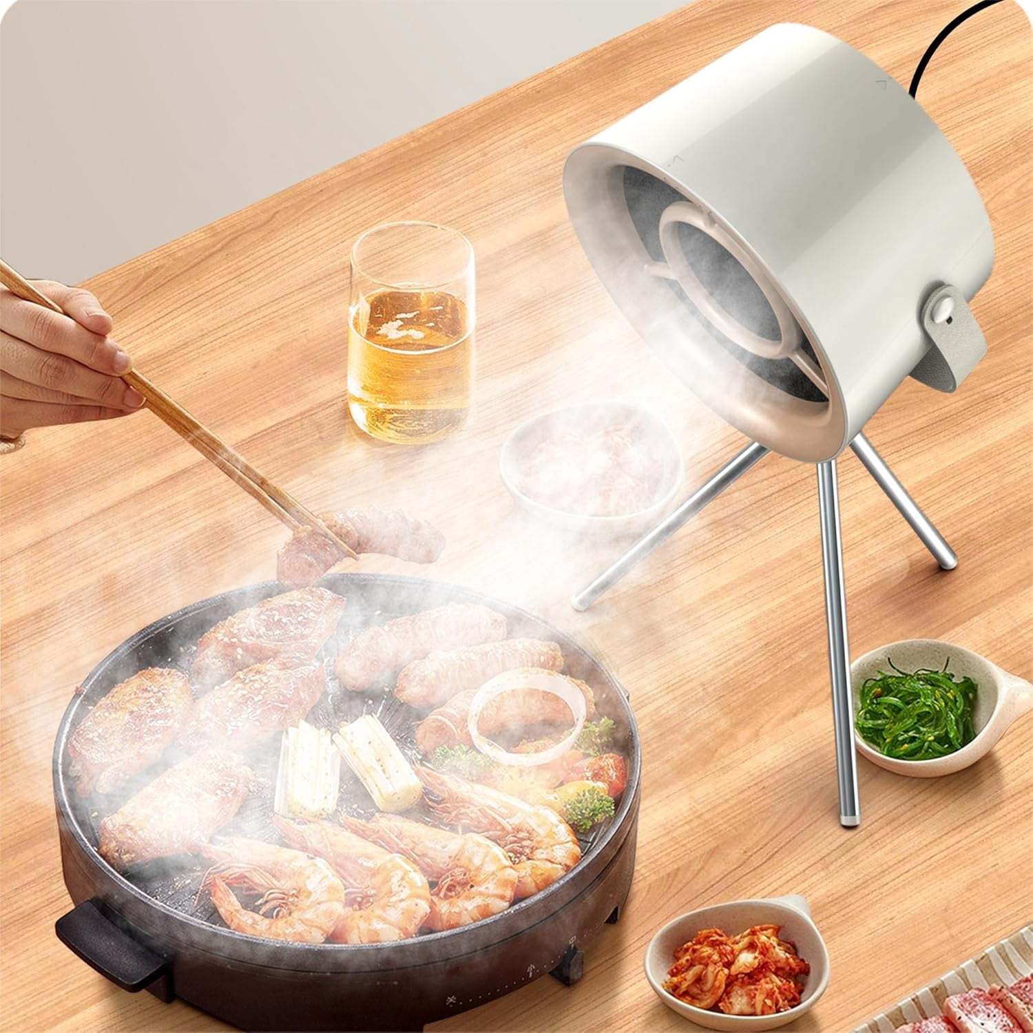 Portable Range Hood for Cooking,Minor Desktop Range Hoods,Portable Exhaust Fan for Indoor or Outdoor Cooking,Removable and Washable Exhaust Fans with 3 Wind Speeds, milky