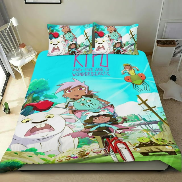 Kipo y los Wonderbeasts Conjunto de sábanas temático, trío de piezas, cómodo y amigable con la piel, diseño único, regalo de decoración para el hogar para familiares, amigos y fans,135cm *200cm