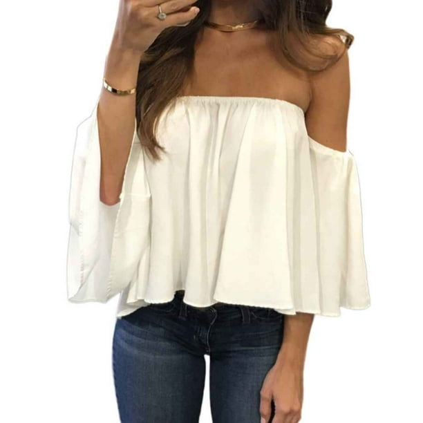 Blusa informal con hombros descubiertos para mujer, blusas sin