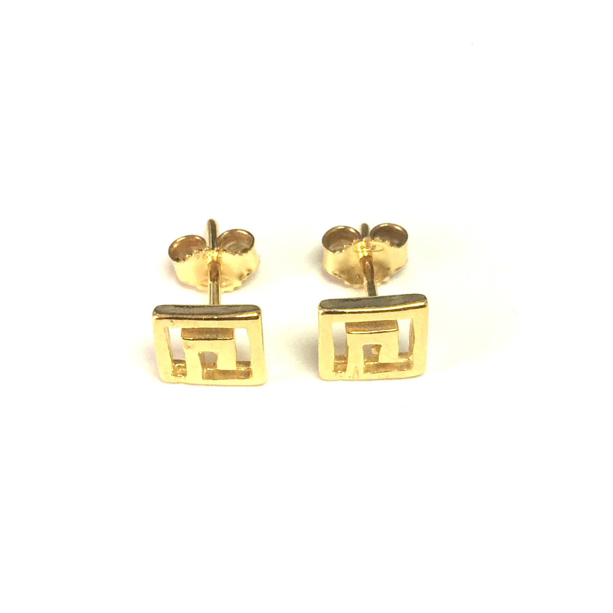 Pushback Stud Diamante Hoops Grecian Key Pattern Gold Plated Earrings