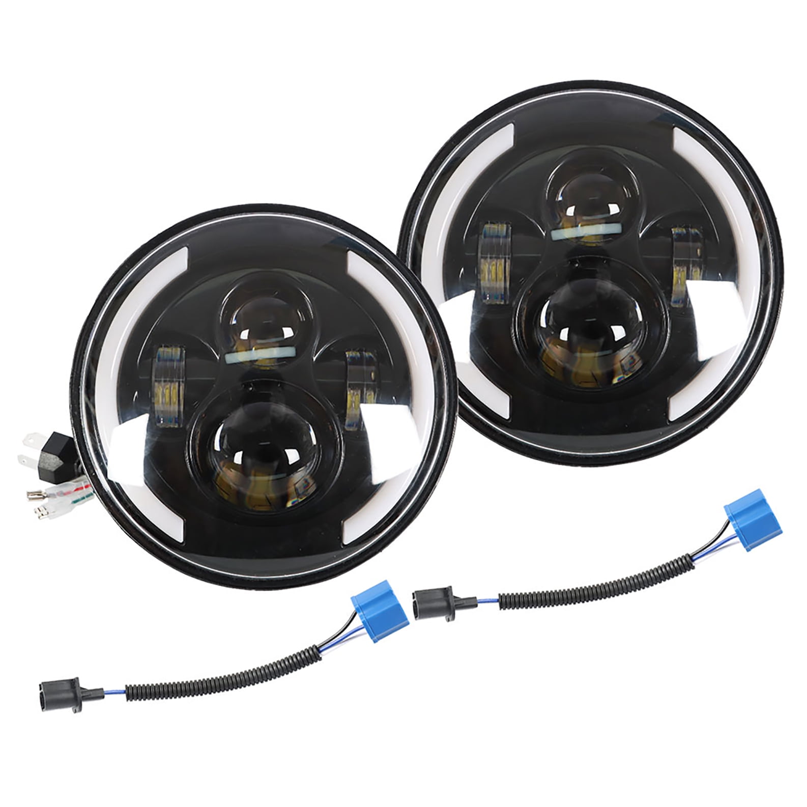 2Pack 7 Inch Round LED Headlights Headlamps Black Housing with H4 H13