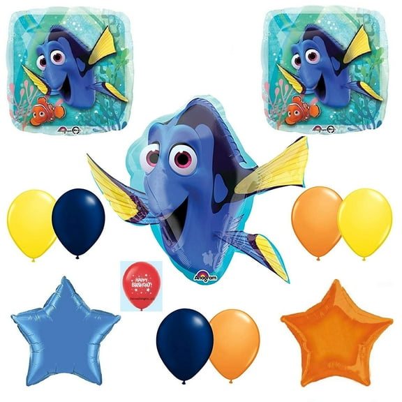 DalvayDelights Dory Blue Tang Fish Ocean Sea Tropical Finding Nemo 12 Piece Mylar Balloons Set