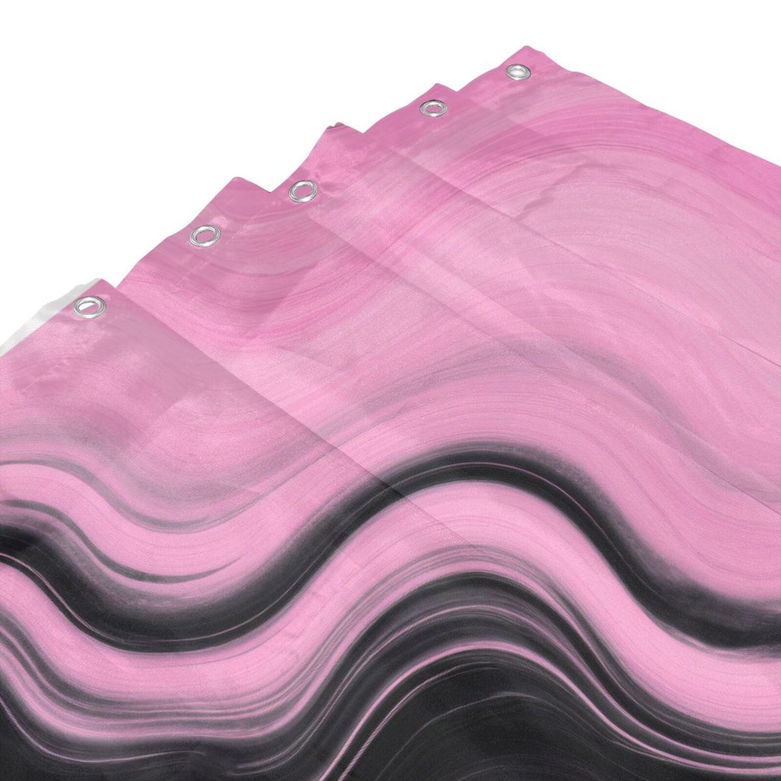 HVEST Pink and Black Wave Shower Curtain with Abstract Black and Pink Geometric Marble Design - Modern Aesthetic Bathroom Decor, Waterproof Polyester Fabric, Includes 12 Hooks, 72x78 Inches
