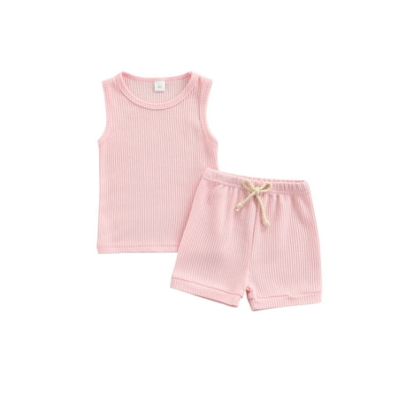 

Xingqing Baby Girls Boys Knit Tanks Shorts Solid Color Classic Round Neck Tops Shorts Summer Basic Outfits Set 3-6 Months