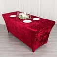 thumbnail image 5 of Efavormart 6ft Red Crushed Velvet Stretch Fitted Rectangular Table Cover, 5 of 5