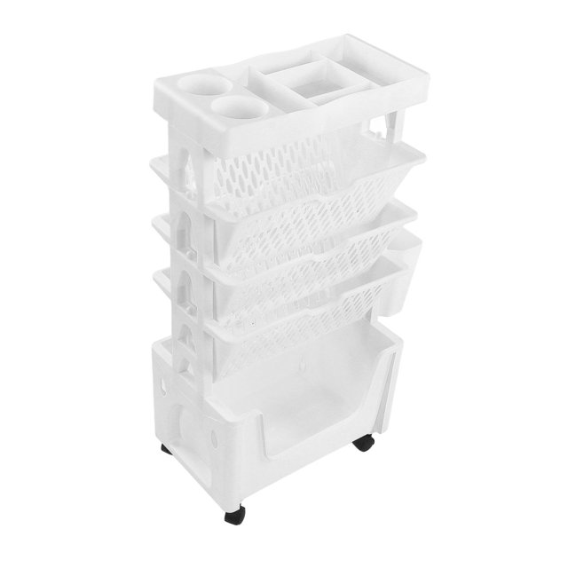Chariot Bibliothèque Mobile, Chariot Utilitaire Roulant Étagère à Livres Grande Capacité 5 Niveaux Rouleaux Épaissis Chariot de Rangement Bibliothèque Multifonction pour Chambre Salon Maison École