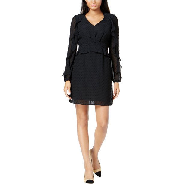 maison Jules Vestido ajustado y acampanado texturizado con volantes para mujer, negro, extragrande