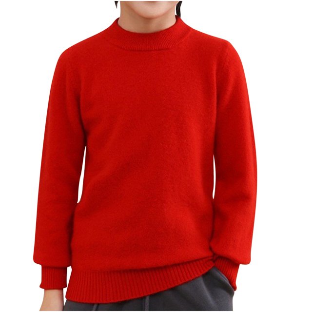 MeetoTime 4-18 Years Children's Knitted Undershirt Solid Color Thick Half High Neck Long Sleeved Pullover Top