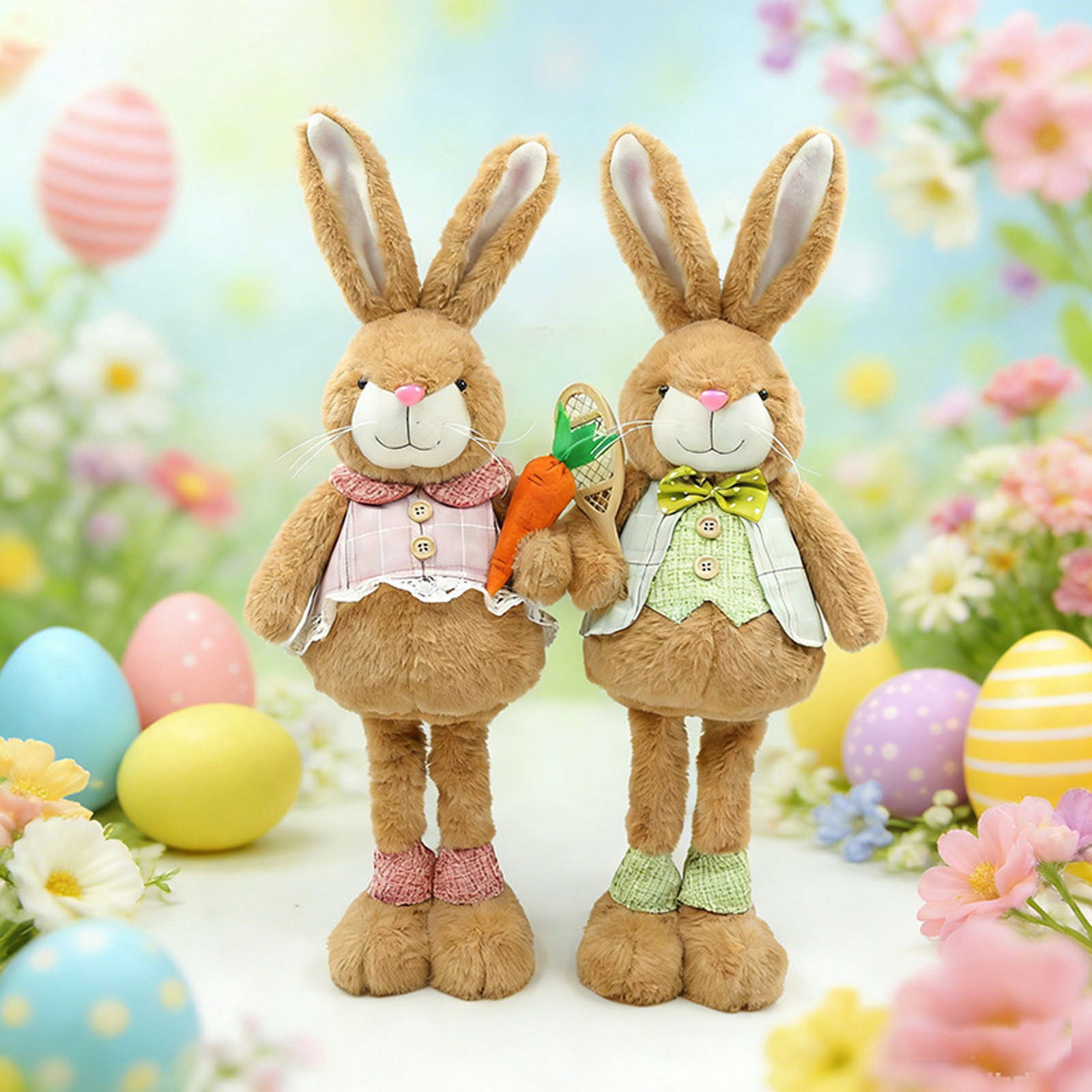 Pull Leg Plush Easter Bunny Toy, Stretchy Rabbit Doll with Long Ears, Pink Fluffy Stuffed Animal for Desktop Decoration, Cute Home Spring Decor, Easter Basket Stuffers
