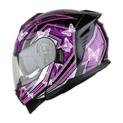 1Storm Motorcycle Street Bike Modular/Flip up Dual Visor Sun Shield Full Face Helmet: HJK920 Butterfly Pink