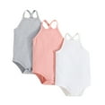 thumbnail image 5 of Douhoow 3 Pack Baby Girl Ribbed Rompers Summer Spaghetti Strap Back Cross Bodysuits 0-24 Months, 5 of 9