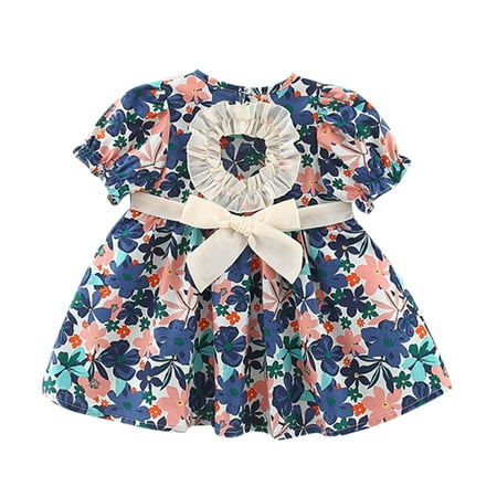 

Toddler Kids Girls Bow Ruched Floral Print Summer Princess Dress Casual Clothes 4Y
