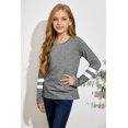 thumbnail image 3 of ABPHQTO Top de manga larga para mujer con cuello redondo gris a rayas y bloque de color para mujer, 3 of 5