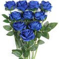 thumbnail image 1 of ZOELNIC 10 rosas artificiales, rosas de seda de tacto real, ramos de tallo largo con una sola flor falsa para decoración de bodas y fiestas (10 unidades, azul), 1 of 8