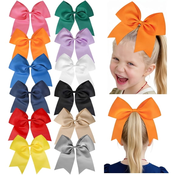 JoyBowie 12pcs 8inch Solid Color Satin Hair Bows Versatile Hair Accessories for Girls Suitable for Daily Team Styling
