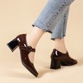 thumbnail image 4 of NECHOLOGY Zapatos Botines para mujer Ocio de las mujeres Four Seasons Cuero artificial Color sólido Antideslizante Tacón cuadrado Punta cuadrada Transpirable Hebilla Correa Zapatos perezosos (A 8), 4 of 7