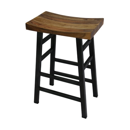 - The Urban Port Wooden Saddle Seat 30 Inch Barstool With Ladder Base, Brown And Black