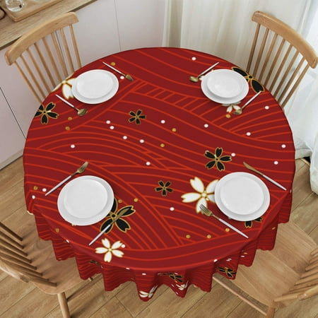 

ZNDUO Tablecloths 60 x60 Round Tablecloths - Washable Polyester Tablecloth Decorative Fabric Tablecloths for Table Buffet Party and Camping Red Japanese Flower Pattern
