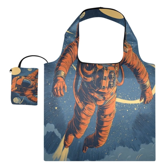 Large Capacity Print Tote Bag,Lightweight Portable Foldable Shopping Bag A Retro-futuristic Style