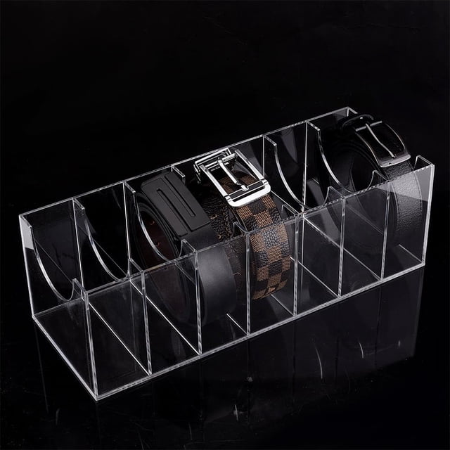 Organizador de cinturones acrílico con 7 compartimentos, estuche de exhibición transparente.