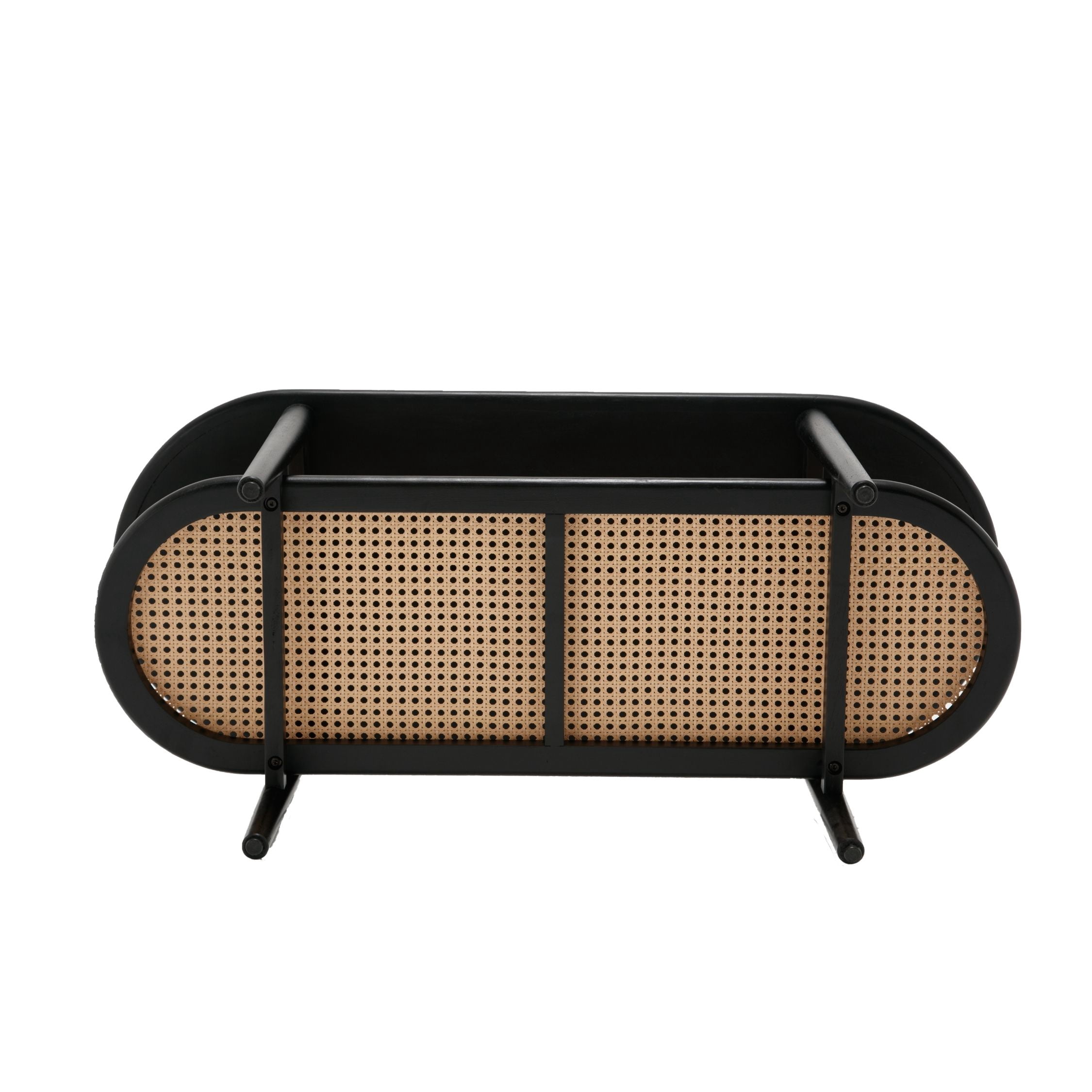 Dayalane Black Rattan Coffee Table,Mid-Century Modern 2-Tier Center Table with Storage Shelf Wooden Top for Living Room, Bedroom or Small Spaces