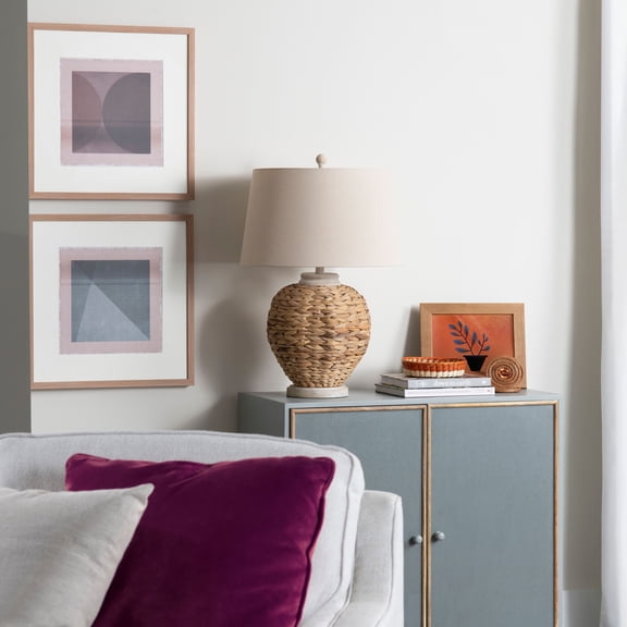 Crestview Collection McKenna 3-Way Seagrass Table Lamp with Oat Linen Shade