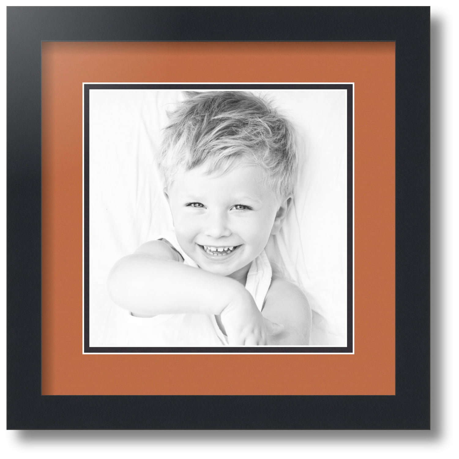 Frame Amo 12x12 Black Wood Picture Frame with White Mat for 9x9 Glass Front 