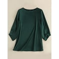 thumbnail image 3 of ZANZEA Women 3/4 Sleeved Tops Crew Neck Satin Blouse Baggy OL Shirts, 3 of 14