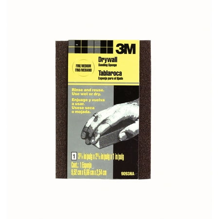 

3M Drywall Sanding Sponge 9093DC Block 3 3/4 in x 2 5/8 in x 1 in (9 52 cm x 6 66 cm x 2 54 cm) Fine/Medium 24ea/cs