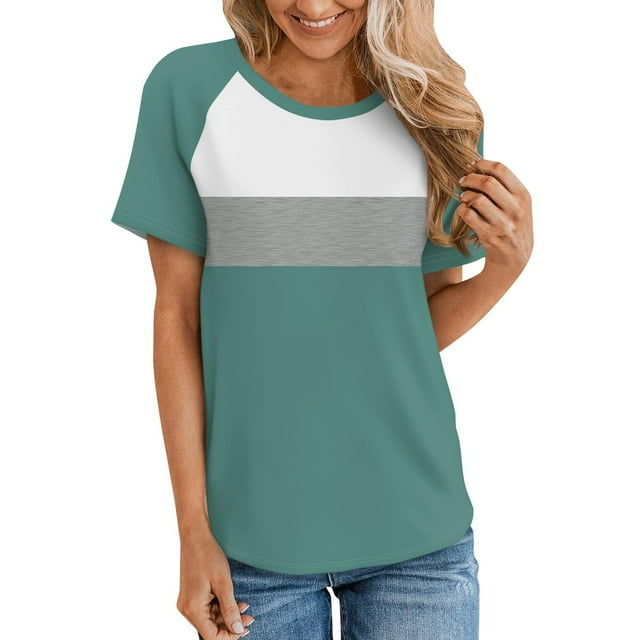 Offres du Jour Liquidation Iumwxz Tunique T-Shirt Ample Raglan Hauts pour Femmes Imprimé Bloc de Couleur Tunique Manches Courtes Col Rond Hauts pour Dames Offres du Jour Rentrée des Classes