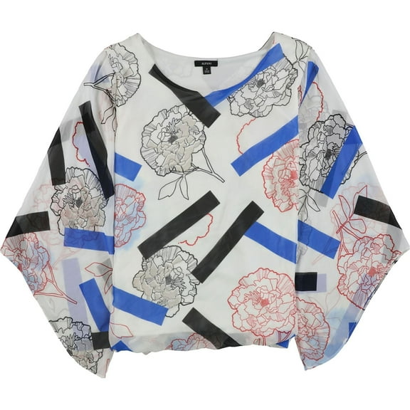 Alfani Womens Floral Angel Sleeve Pullover Blouse, White, Plus Size, 0X
